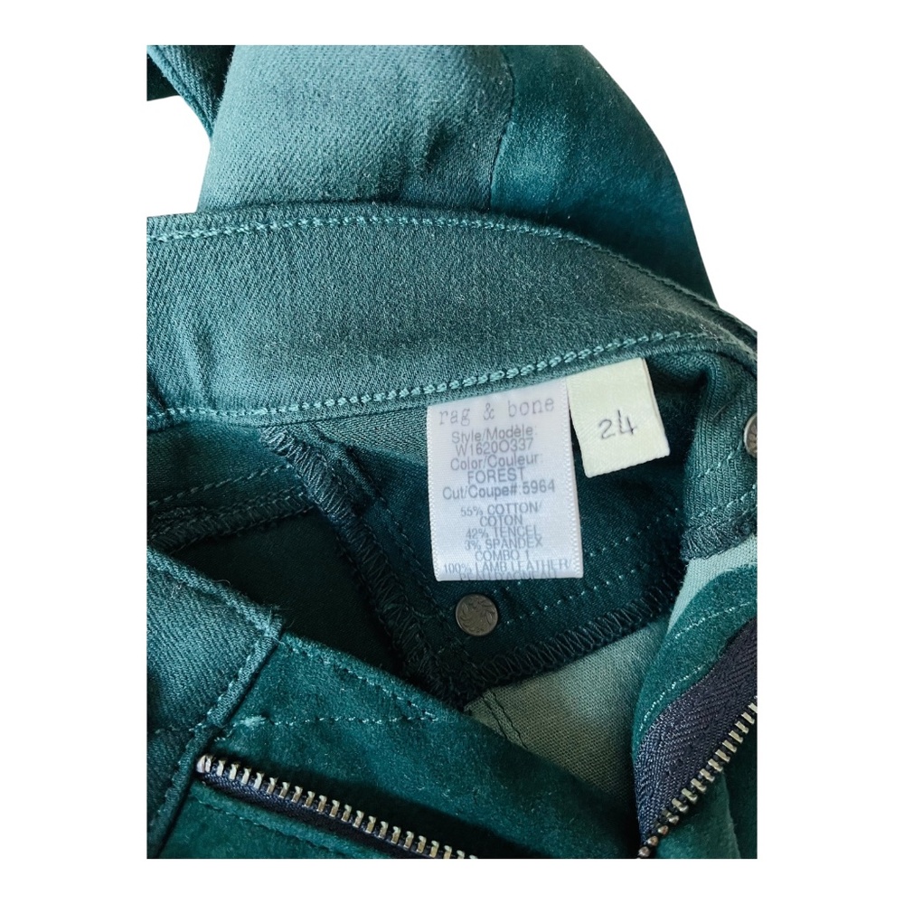 Rag & Bone Jean Hyde Skinny Lambs Leather Suede Green Teal Blue Green size 24 - Picture 12 of 12